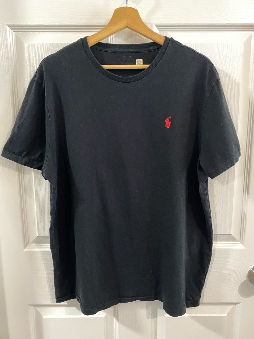 POLO Ralph Lauren Polo Mens Black T-Shirt XL Red Logo Cotton Casual Crew Neck